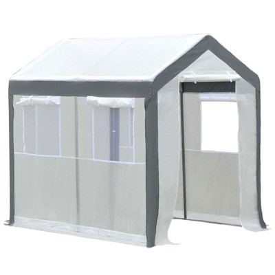 Outsunny Outdoor Walk-In Tunnel Greenhouse Garden Warm Hot House with Roll Up Windows, Zippered Door, & Weather Cover