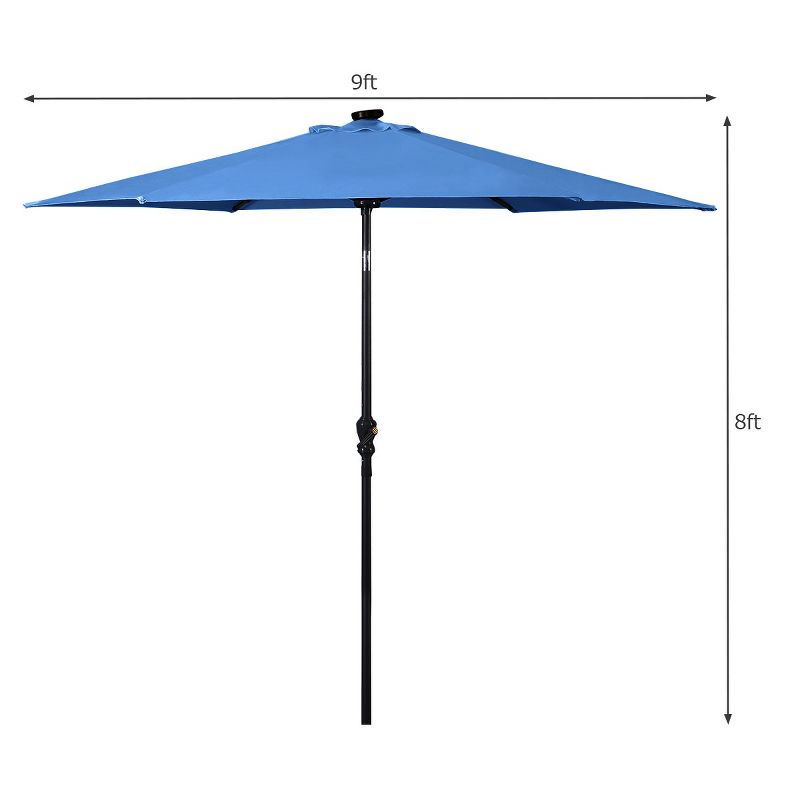 Costway 9FT Patio Solar Umbrella LED  Steel Tilt With Crank, 4 of 10