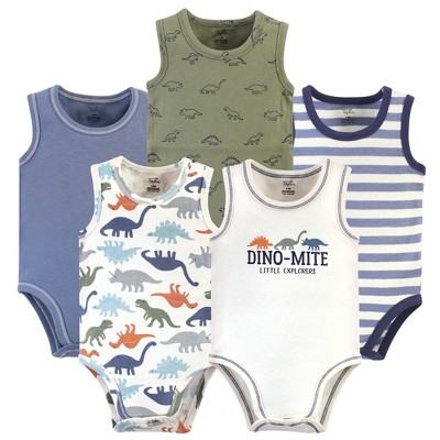 Touched by Nature Baby Boy Organic Cotton Bodysuits 5pk, Bold Dinosaurs, 18-24 Months