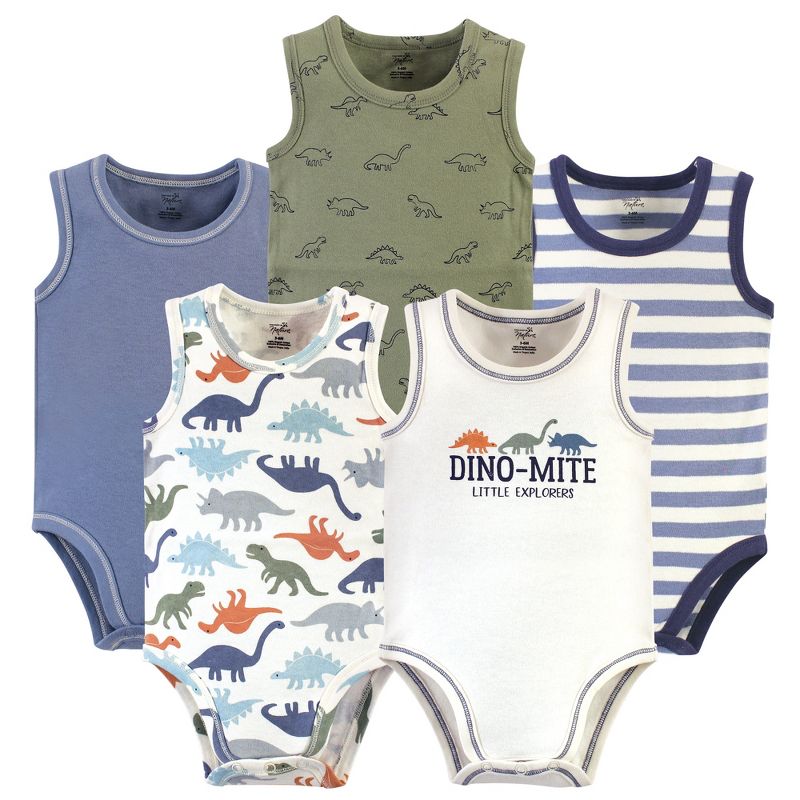 Touched by Nature Baby Boy Organic Cotton Bodysuits 5pk, Bold Dinosaurs, 1 of 8