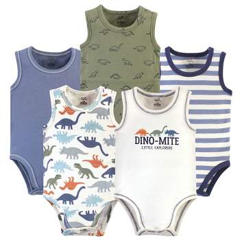 Touched by Nature Baby Boy Organic Cotton Bodysuits 5pk, Bold Dinosaurs