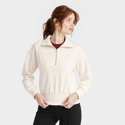 Women's Quarter Zip Sweatshirt - A New Day™ Cream M : Target