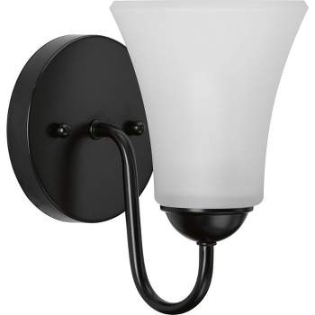 Progress Lighting Classic Collection 1-Light Wall Sconce, Black, Etched Glass Shade