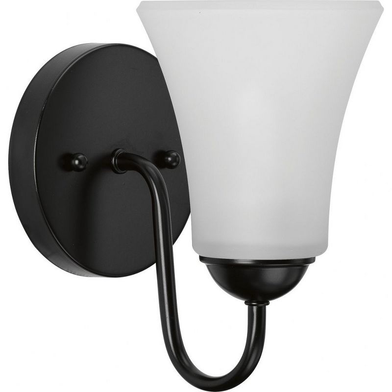 Progress Lighting Classic Collection 1-Light Wall Sconce, Black, Etched Glass Shade, 1 of 6