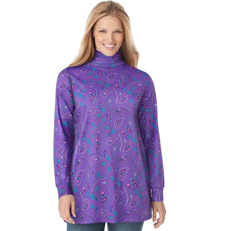 Woman Within Women's Plus Size Perfect Printed Long-Sleeve Turtleneck Tee, 1 of 2