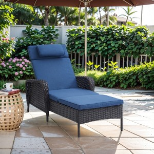 Buenhomino Outdoor Chaise Lounge Chairs Set, Set of 2 Wicker Patio Reclining Chairs with Adjustable Backrest and Cushion, Rattan Lounger for Pool - 1 of 4