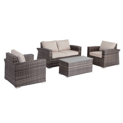 Baily 4pc Resin Wicker Patio Loveseat Set with Sunbrella Cushions - Alfresco Home