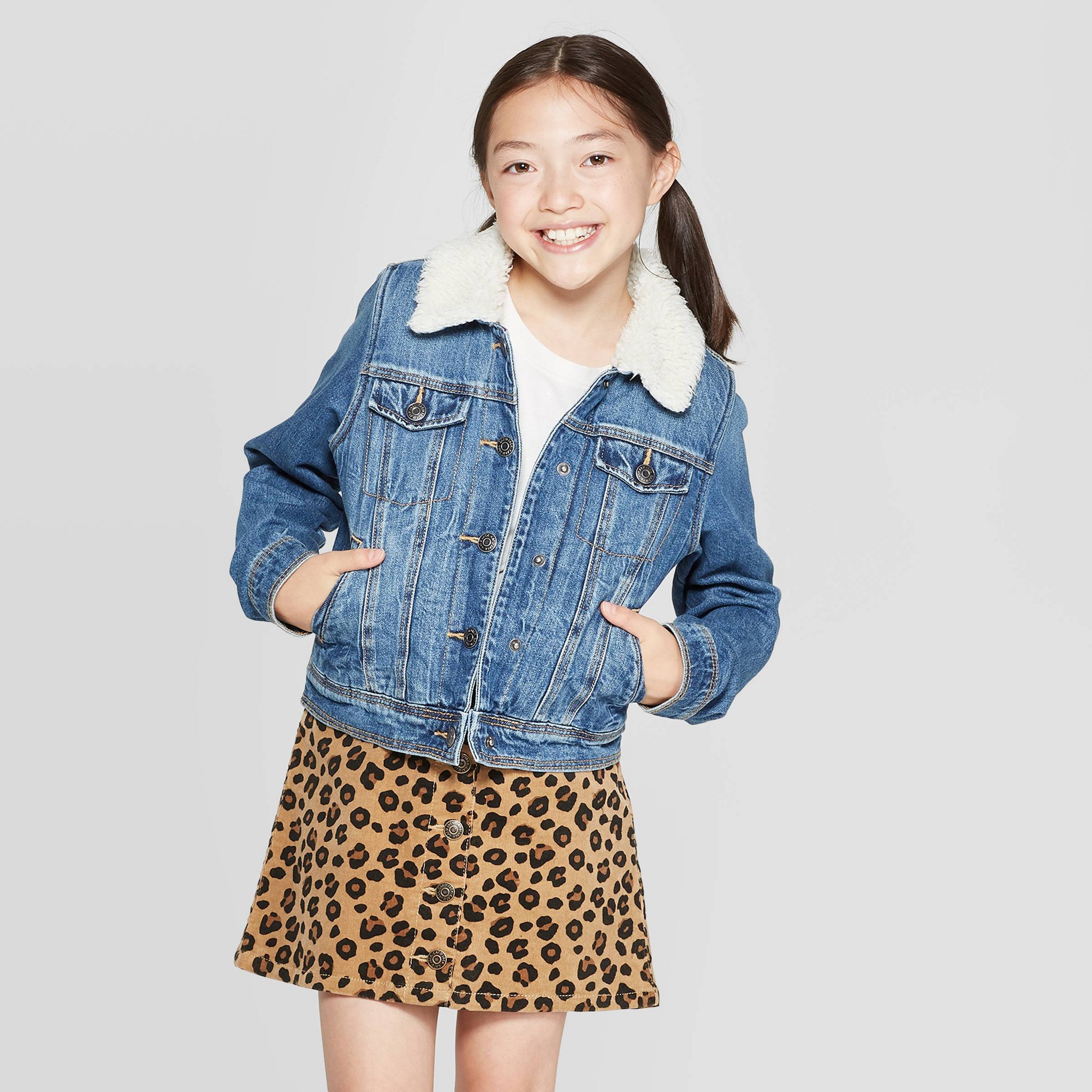 Girls sherpa best sale denim jacket