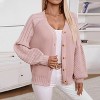 Womens Chunky Textured Knit Pocketed V Neck Soft Short Cardigan Sweaters for Women Trendy Winter Coats - 3 of 4