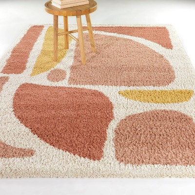 Cesare Pink and Yellow Abstract Shag Area Rug 8' x 10'