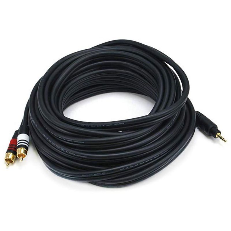 Monoprice Audio Cable - 25 Feet - Black | Premium Stereo Male to 2 RCA Male 22AWG, Gold Plated, 1 of 4