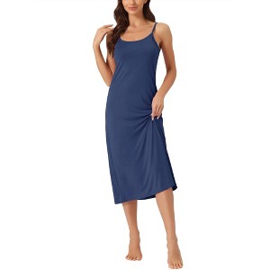 cheibear Women's Sleeveless Spaghetti Strap Midi Cami Tank Sleepdress - 1 of 4