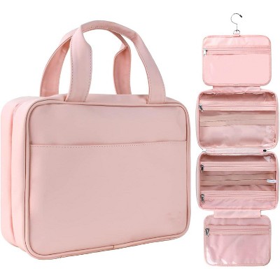 Travel toiletry bag, women's hanging toiletry bag, waterproof makeup bag, full-size container, toiletries, Pink
