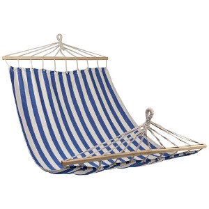 Northlight Striped Macrame Quilted Two Person Double Hammock - 9' x 56" - Blue and Cream - 1 of 4