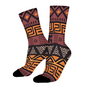 African Mud Cloth Geometric Women Printed Crew Socks Funny Funky Socks Soft Polyester Novelty Gifts for Artists Men - 1 of 1