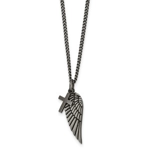 Chisel Stainless Steel Antiqued Wing and Cross Pendant on a 19.75 in Curb Chain Necklace with 2" Ext. - 1 of 3