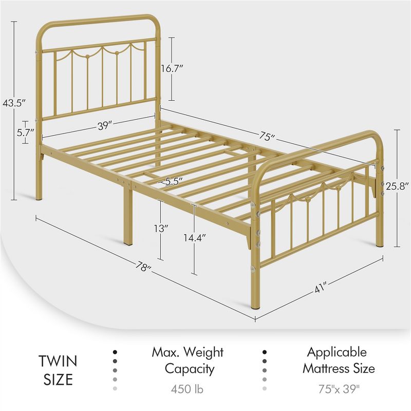 Yaheetech Metal Platform Bed Frame with Vintage Headboard and Footboard, 3 of 8