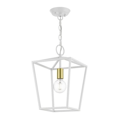 White Glass and Brass 16" Indoor/Outdoor Lantern Pendant