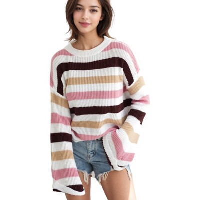 Anna-Kaci Women's Striped Bell Sleeve Light Sweater for Casual Looks