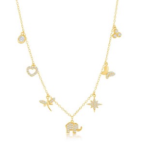 Bella Silver Sterling Silver, Heart, Dragonfly, Elephant, Star, Butterfly & Cluster Necklace - Gold Plated - Gold - 16+2 Inch - 1 of 2