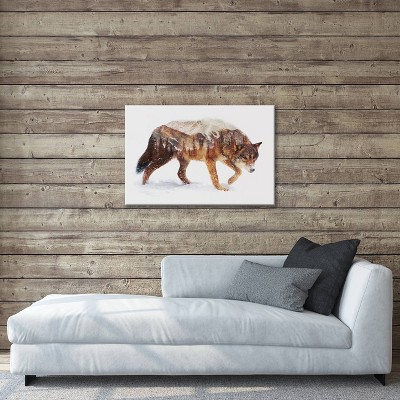 Arctic Wolf Mixed Media Canvas Artwork in Brown and White, 18" x 26"