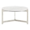 HomeRoots 30" White and Silver Genuine Marble and Aluminum Round Cross Legs Coffee Table - 4 of 4