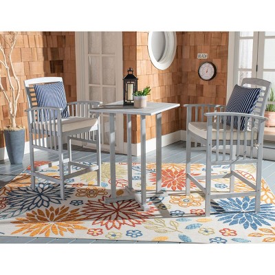 Gray Wooden 3-Piece Bar Height Bistro Set with Cushions