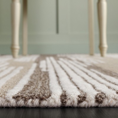 Red and Beige Abstract Tufted Wool Area Rug, 3' x 5'