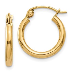 Black Bow Jewelry 2mm, 14k Yellow Gold Classic Round Hoop Earrings, 15mm (9/16 Inch) - 1 of 4