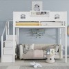 TIRAMISUBEST Full/Queen Loft Bed with Storage Stairs & Small Wardrobe, Kids Metal Bed Frame with House-Shaped Guardrails - 3 of 4