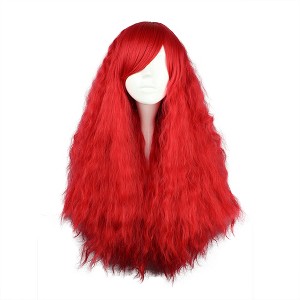 Unique Bargains Women's Curly Wig Wigs 28" Red with Wig Cap Long Hair - 1 of 4
