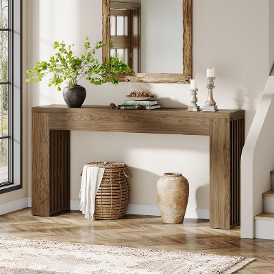 HDZNVF 59in Farmhouse Console Table with Vertical Slat Legs - Sofa Table Behind Couch, Rustic Brown Entryway Table