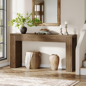 HDZNVF 59in Farmhouse Console Table with Vertical Slat Legs - Sofa Table Behind Couch, Rustic Brown Entryway Table - 1 of 4