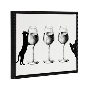 Kate & Laurel All Things Decor 24"x18" Sylvie Beaded Cats and Wine Framed Canvas by Honey Island Studio Black - 1 of 4