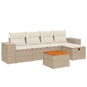 vidaXL Patio Sofa Set with Cushions Outdoor Furniture 6 Piece Poly Rattan - Beige and Cream Without Storage - 1 of 4