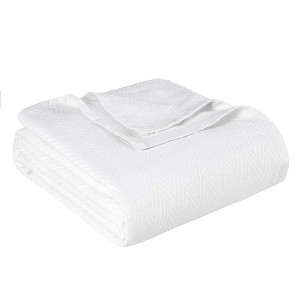 HomeRoots Twin White Cotton Woven Chevron Blanket - 1 of 4
