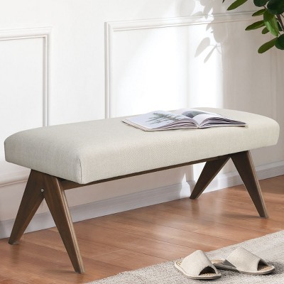 Morgan 47.2" Wide Benches Upholstered Seat With Upside Down "V" shape design Solid Wood Legs for Indoor Furniture - Maison Boucle