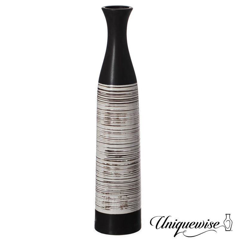 Uniquewise  Handcrafted Black and White Waterproof Ceramic Floor Vase - Neat Classic Bottle Shaped Vase, Freestanding Design, 1 of 7