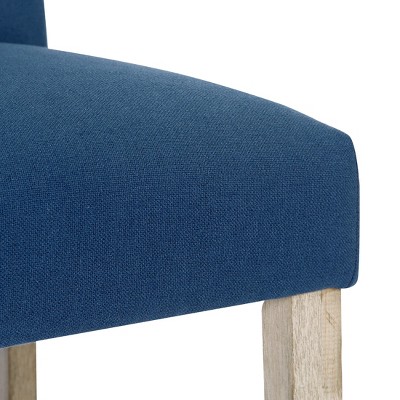 Blue Linen Tufted Bar Stool with Wood Legs, Set of 2