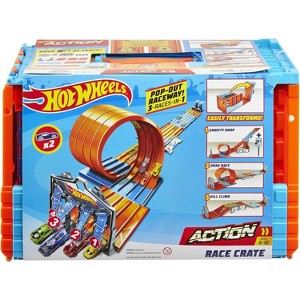 Hot Wheels Race Crate with 3 Stunts in 1 Set, 8+ feet of Race track, Includes 2 Hot Wheels cars, Portable Storage, Gift Set Ages 6 to 10,‎ GKT87 - 1 of 4
