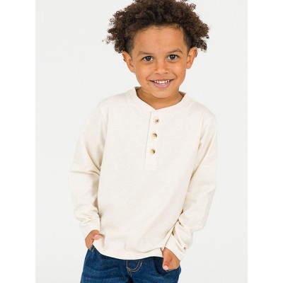 RuggedButts Little Boys Knit Long Sleeve Henley Tee - Heathered Oatmeal, 7 — фото 4
