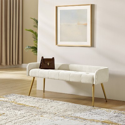 Emilio Fall Modern 55.25" Wide Upholstered Low Back Bench with Sturdy Golden Metal Tapered Leg Deal of the day | ARTFUL LIVING DESIGN