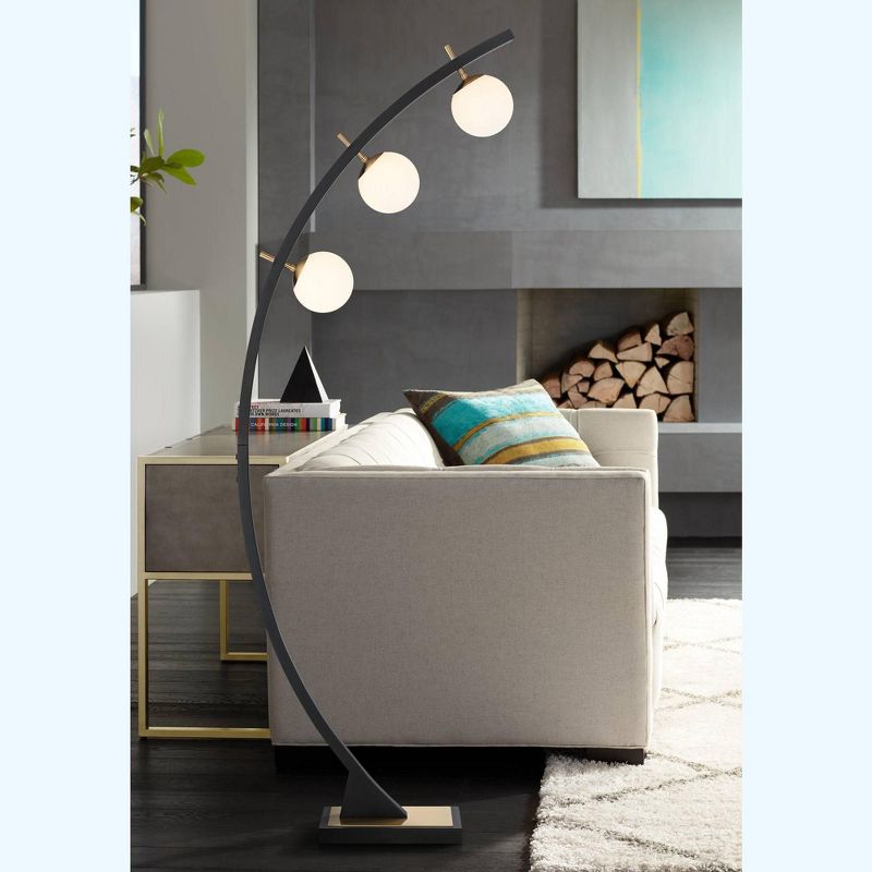 Possini Euro Design Rialto Modern Arched Floor Lamp 68 1/4" Tall Warm Gold Matte Black 3 Light Frosted White Glass Orb Shade for Living Room Reading, 2 of 10