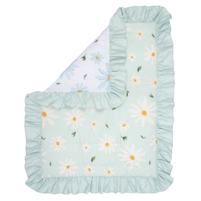 Lambs & Ivy Sweet Daisy Blue/White 3-Piece Floral Baby Crib Bedding Set, 2 of 10