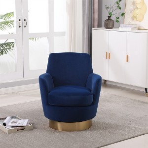 Teddy Swivel Barrel Chair, Swivel Accent Chairs Armchair for Living Room, Round Barrel Chairs with Gold Stainless Steel Base - 1 of 4