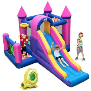 Tangkula Inflatable Bounce Castle 7-in-1 Jumping House with Long Slide Ball Pit Climbing Wall Basketball Hoop Ring-toss Game Pitching Game - 1 of 4