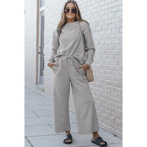 I am a Fashion Junky Double Take Full Size Textured Long Sleeve Top and Drawstring Pants Set - 1 of 4