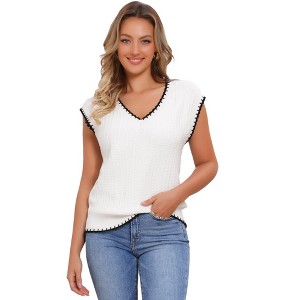 INSPIRE CHIC Women's V Neck Sleeveless Ribbed Contrast Color Trim Sweater Vest - 1 of 4