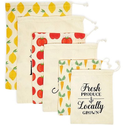 Farmlyn Creek 6 Pack Reusable Cotton Produce Bags for Grocery Shopping, Farmers Market, 3 Sizes