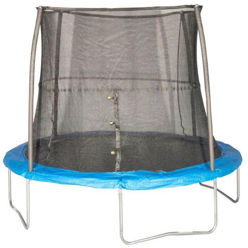 JumpKing Kids 10 Foot Gymnastic Round Trampoline with Dual Safety Enclosure Net, W Style Legs, and Padded Frame for Outdoor Backyard Bouncing, Blue, 1 of 7